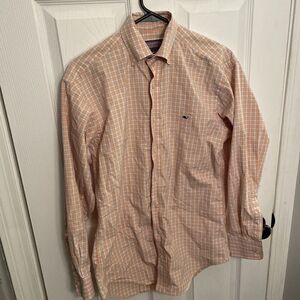 Vineyard Vines Mens Button-Up Long Sleeve‎ Shirt Size Small S Orange Plaid Whale